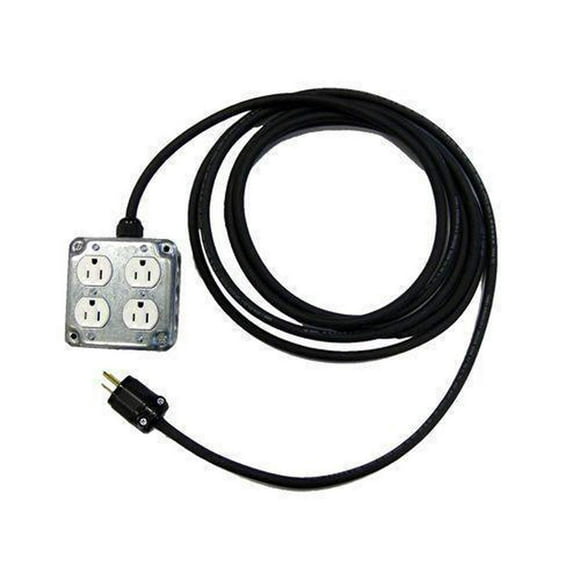 CBI Quad Duplex Box w/ 4 AC Outlets & 50' 12/3 Hardwired Power Cable, USA Made