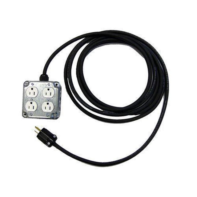 CBI Quad Duplex Box w/ 4 AC Outlets & 50' 12/3 Hardwired Power Cable, USA Made