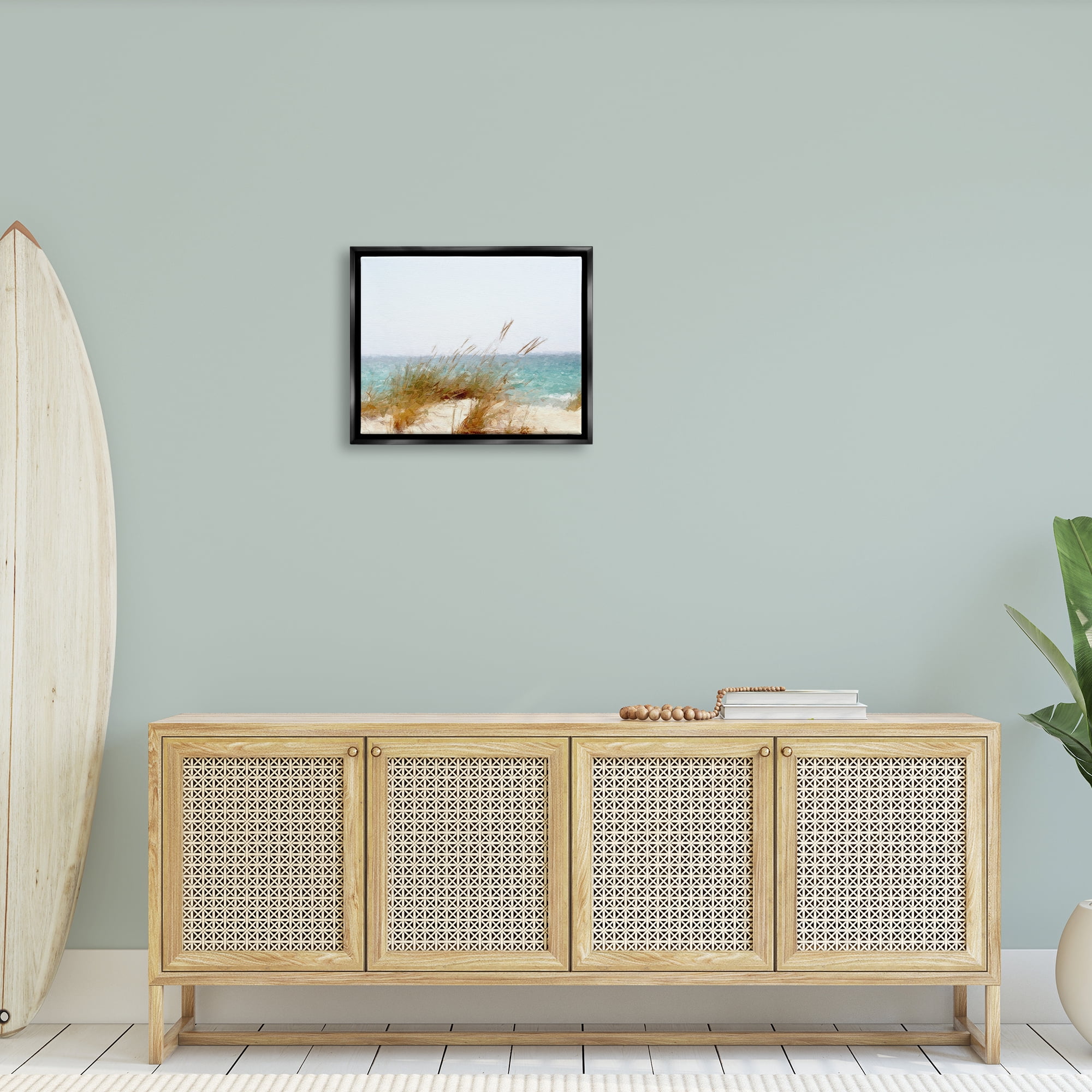 Stupell Beach Reeds Nautical Windblown Coast Landscape Painting Black Floater Framed Art Print Wall Art