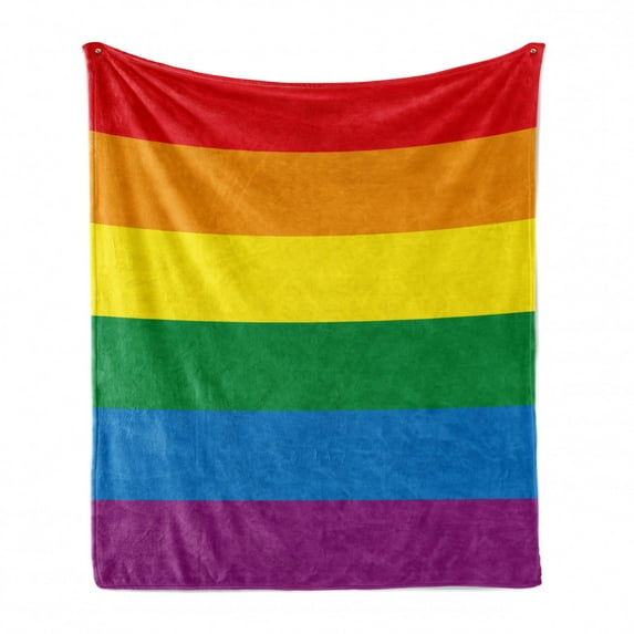 Pride Soft Flannel Fleece Throw Blanket, Horizontal Rainbow Colored Flag of Gay Parade Freedom Equality Love Passion Theme, Cozy Plush for Indoor and Outdoor Use, 50" x 70", Multicolor, by Ambesonne