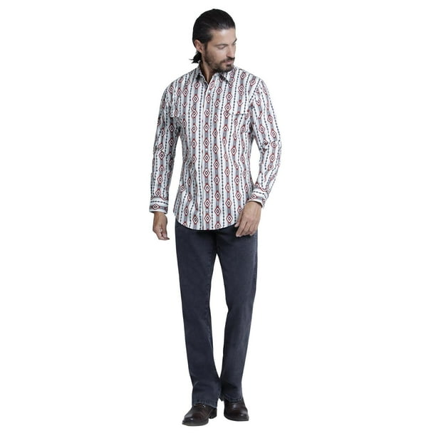 Camisa Vaquera Hombre Wrangler Regular Fit Manga Larga 961 blanco