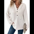 thumbnail image 3 of Sudadera con Capucha para Mujer, de Punto Gofre, Larga, Cordón Ajustable, Botones, Cuello en V, Informal, con Capucha XL, 3 of 8