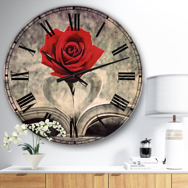 DesignArt Grande Horloge Murale Rose Rouge à l'Intérieur du Livre