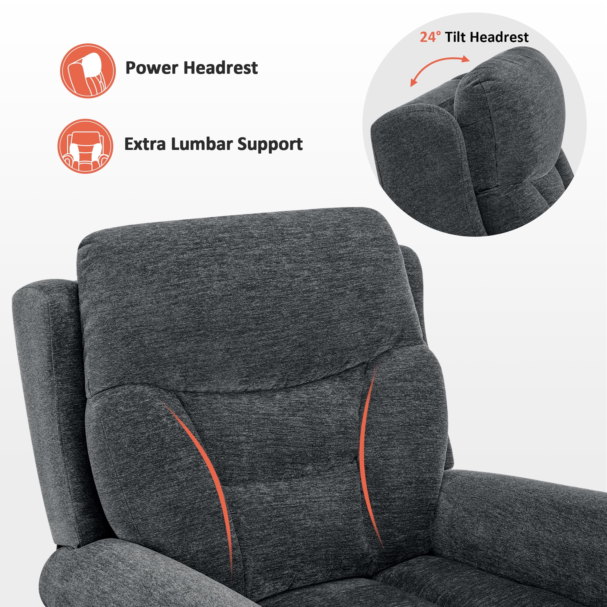 MCombo Dual Motor Power Lift Recliner Chair with Massage and Dual Heating for Senior, Fabric 7888 (Dark Grey, Medium)