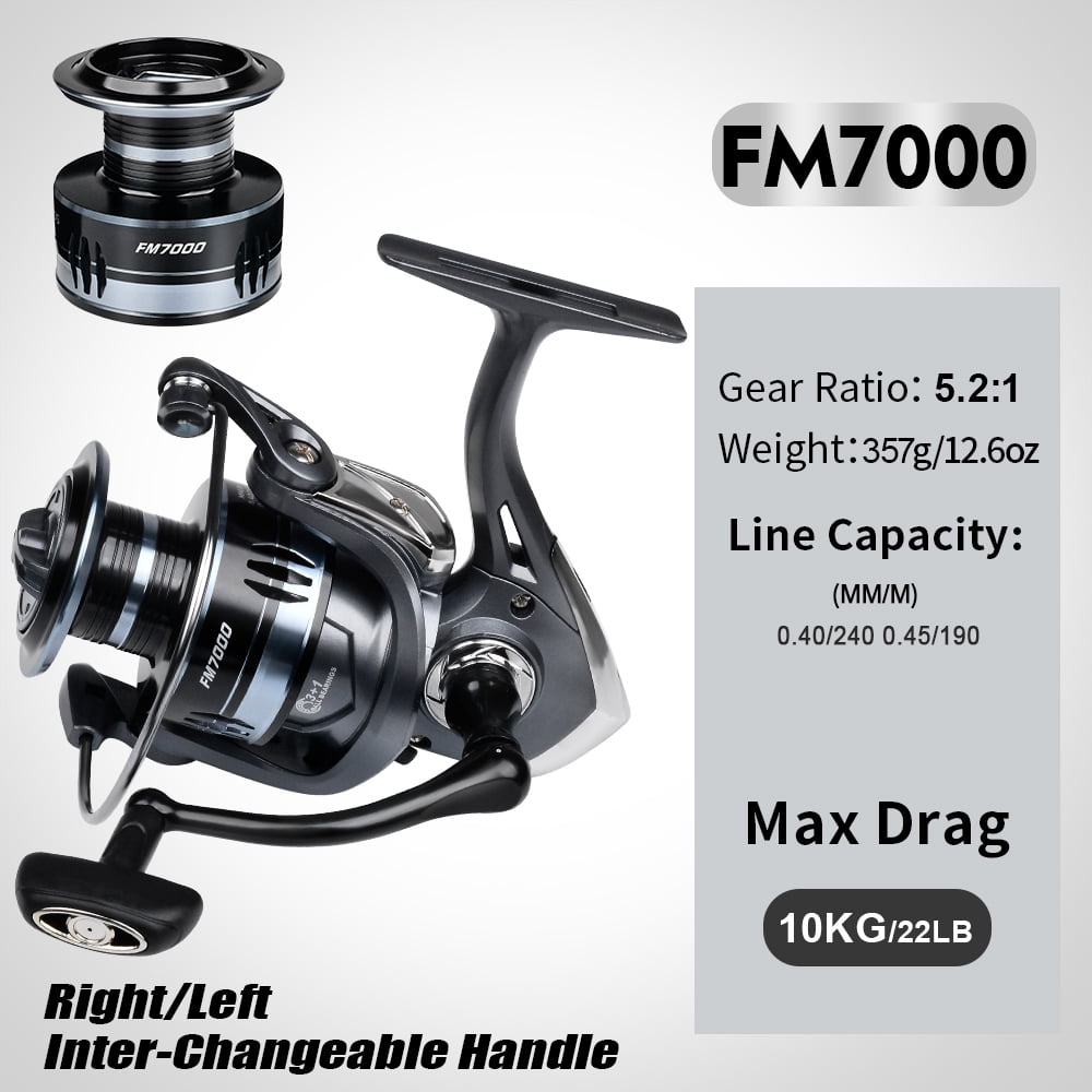 PROBEROS 1000~7000 Series Spinning Reel, 5.2:1 Gear Ratio, 22LB Max Drag, Aluminum Alloy Metal Spool, Spinning Fishing Reel
