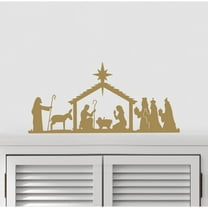 Nativity Scene Baby Jesus Manger Christmas Birth  Holiday Decals Wise Men Vinyl Lettering Wall Decal Sticker Size: 6"H x 18.5"L - Color: Metallic Gold