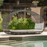 Kinston Outdoor Wicker Daybed with Cushion, Multibrown, White
