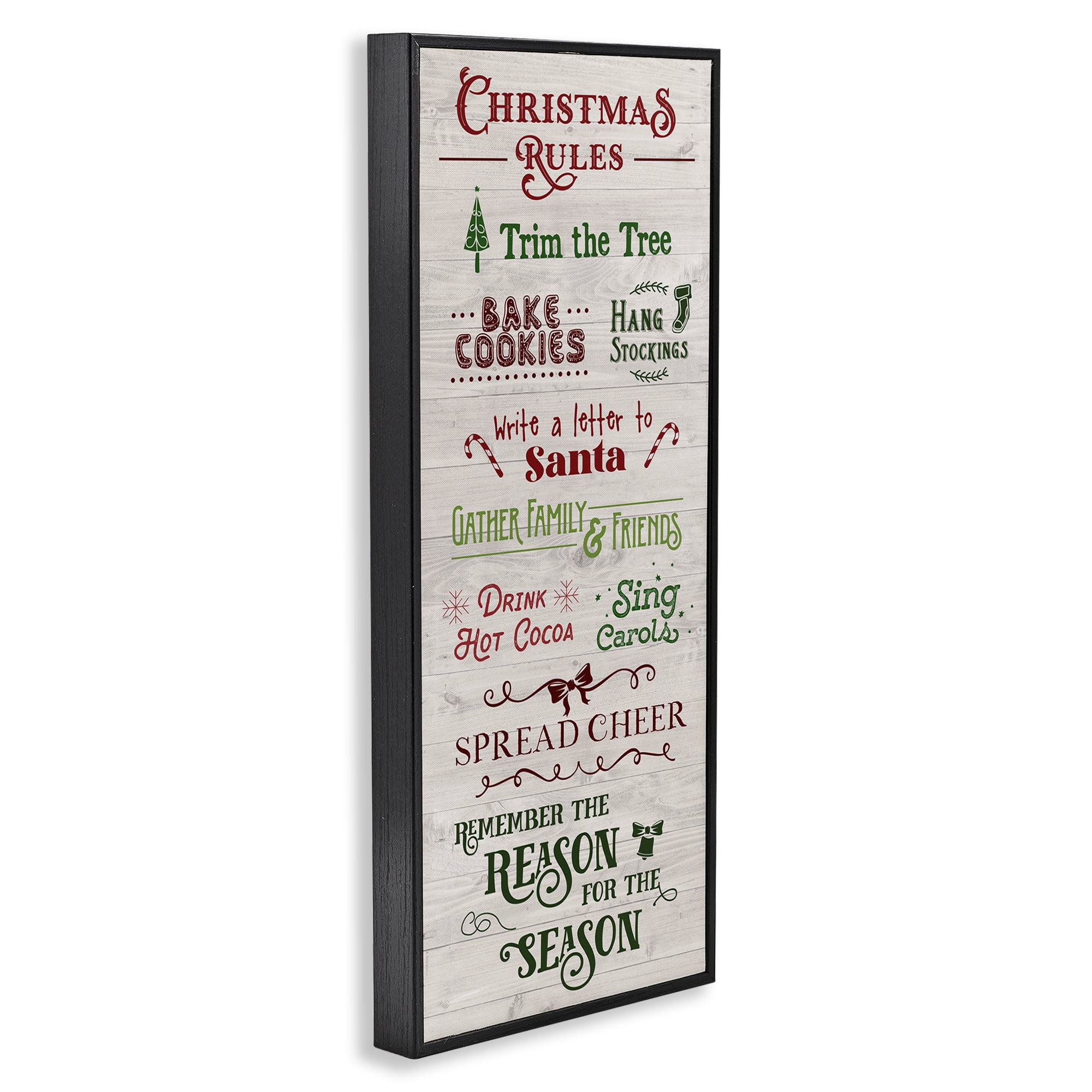 Stupell Industries Rustic Christmas Rules Holiday Painting Black Framed Art Prints Wall Art, 13 x 30