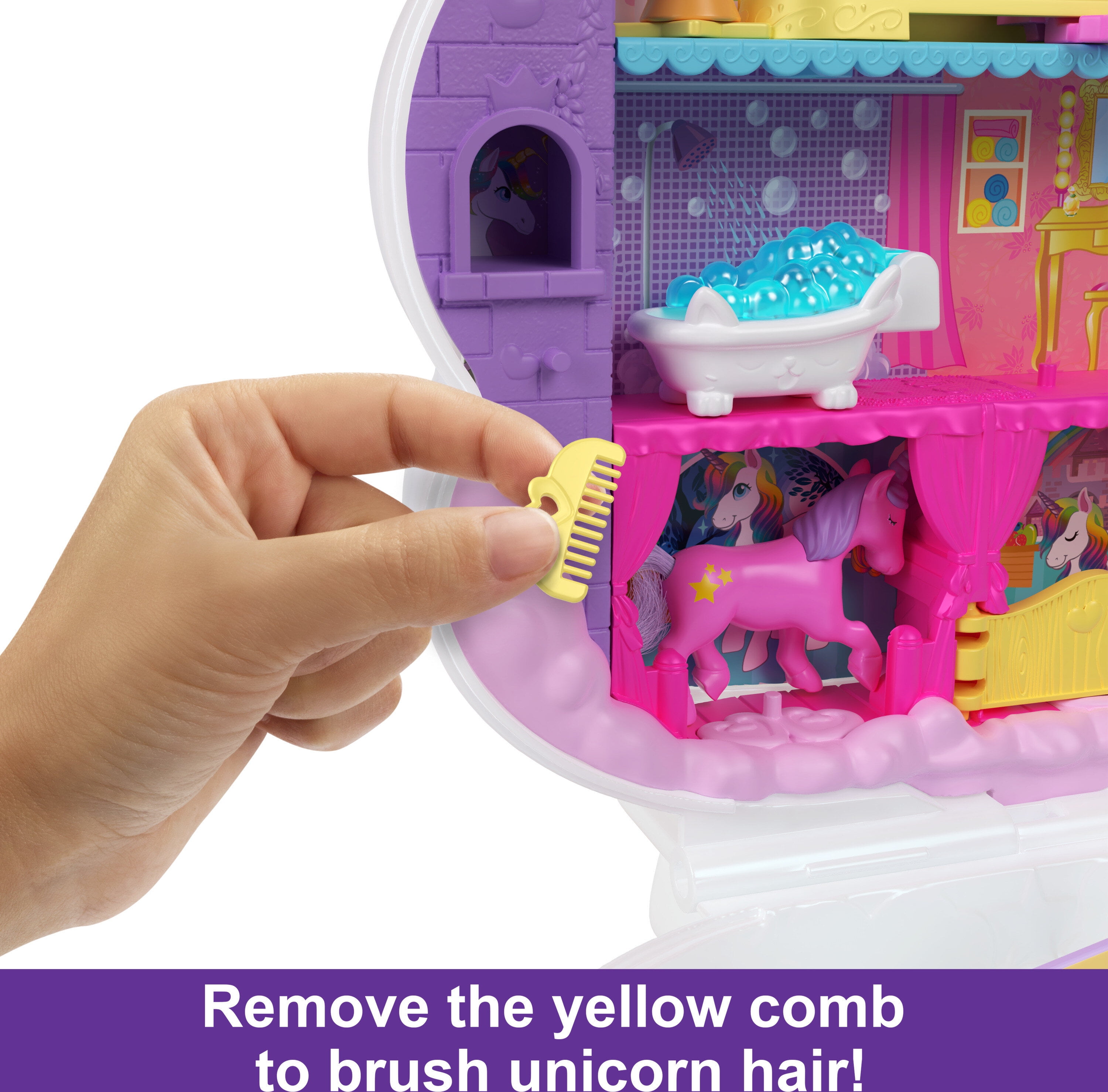Polly Pocket 2-in-1 Unicorn Party Travel Toy, Large Compact with 2
