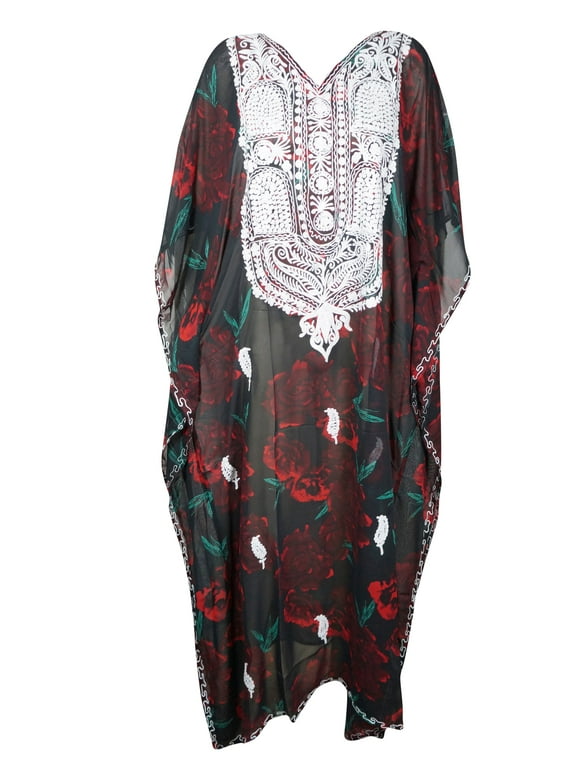 Womens Caftan Green Embroidered Kaftan Dress L-4XL