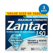 3 Pack - Zantac Max Strength Sugar Free Cool Mint Ranitidine Acid Reducer Tablets 150 mg, 90 Ct
