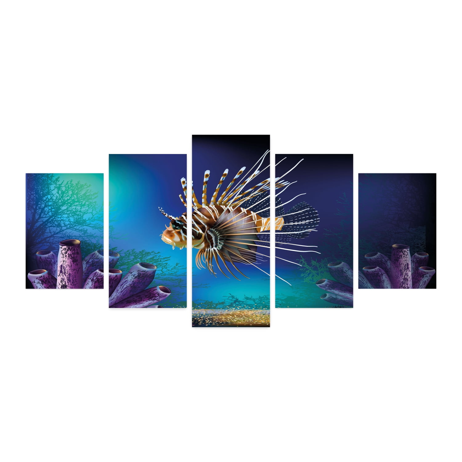 Ocean 5 Panels Acrylic Glass Wall Art, Underwater World Exotic Bubble