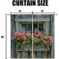 thumbnail image 4 of Rustic Barn Door Window Treatment Curtains Retro Wooden Board Pink Flowers Green Leaves Country Farmhouse Semi Blackout Rod Pocket Curtain Set for Bedroom 42x54 Inch, 4 of 6