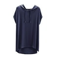 thumbnail image 3 of Women's Summer Casual Short Sleeve Hooded Blouse Tops Shirts Tunics Loose Fit Solid Color Soft for Daily Wear Vacation Streetwear Fashion Essential | CSEONE,Blue L, 3 of 9