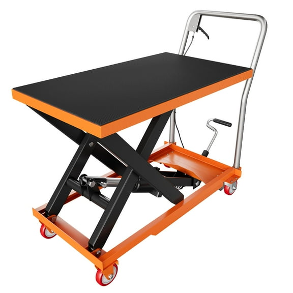 AOILE Single Scissor Lift Table - Hydraulic Lift Cart with Locking Wheels, Non-Slip Pad