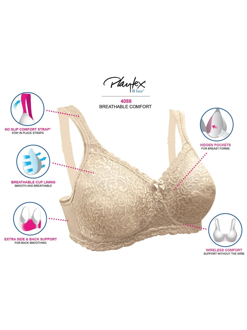 Playtex 18 Hour 4088 Breathable Comfort Lace Wirefree Bra White