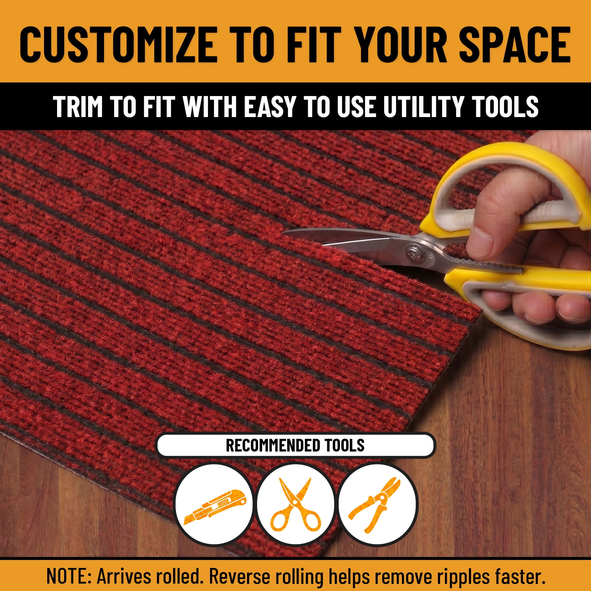Ottomanson Non-Slip Hallway Runner Rug 2' x 43' Indoor/Outdoor Custom Size Utility Carpet for Garage, Red Ribbed