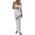 thumbnail image 1 of VISgogo Vestido largo para mujer, correa de espagueti, sin mangas, de encaje, transparente, color sólido, vestidos divididos VISgogo  moda, 1 of 9