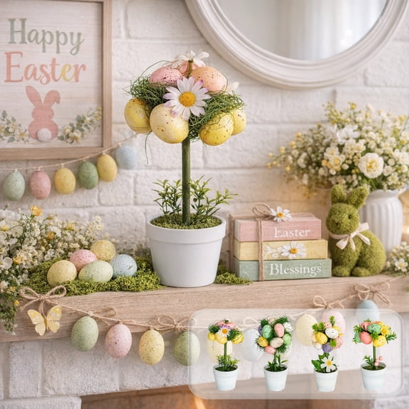 Tyidzon Easter Egg Centerpiece Potted Plant, Speckled Potted Egg Arrangement for Tabletop, 7.9 Inch Spring Home Decor and Easter Gifts
