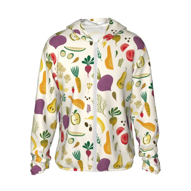 Fotbe Vegetable Chaqueta con Protección Solar UPF 50+ para Hombre y Mujer, Camisa con Capucha y Bolsillos-X-Large