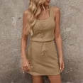 thumbnail image 4 of SMihono Dresses for Women Summer Waffle Dress Sleeveless Smocked Empire Waist Mini Dress Drawstring Beach Tank Dresses Beige XL, 4 of 9