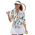 thumbnail image 2 of HUIACONG Athletic Golf Polo Shirts for Sports Golf Outdoor Activities, Polyester Spandex Fabric Quick Dry Stylish Women's 3/4 Sleeve Golf Top, Colorful Floral Print, 2 of 10
