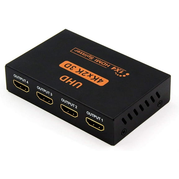 HDMI Splitter 1 in 4 Out V1.4 Powered Hdmi Video Splitter with AC Adaptor Duplicate/Mirror Screen Monitor Supports Ultra HD 1080P 2K and 3D Resolutions