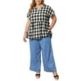 thumbnail image 3 of GRACE & GRANDEUR Women's Plus Size Easter Gingham Tops Plaid Notch Neck Raglan Sleeve Summer Casual Babydoll Peplum Top Blouse 4X Black, 3 of 7