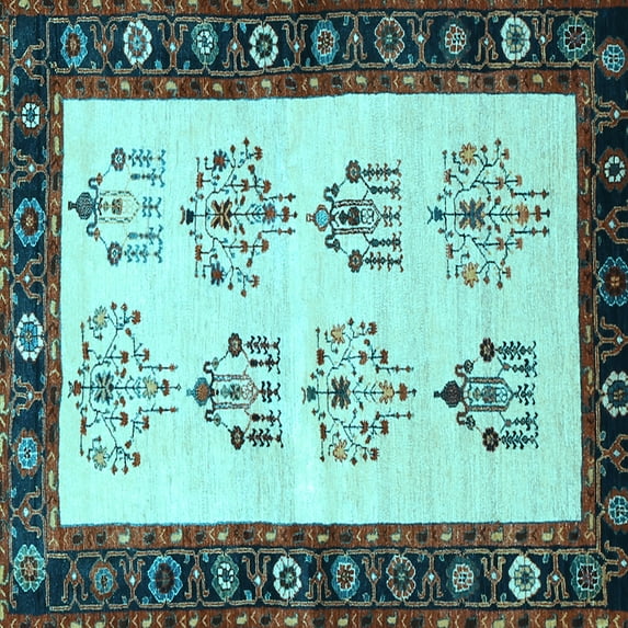 Ahgly Company Machine Washable Indoor Square Persian Light Blue Traditional Area Rugs, 5' Square