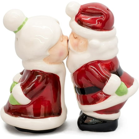 Santa and Mrs Claus Kissing Ceramic Salt and Pepper Shaker Set