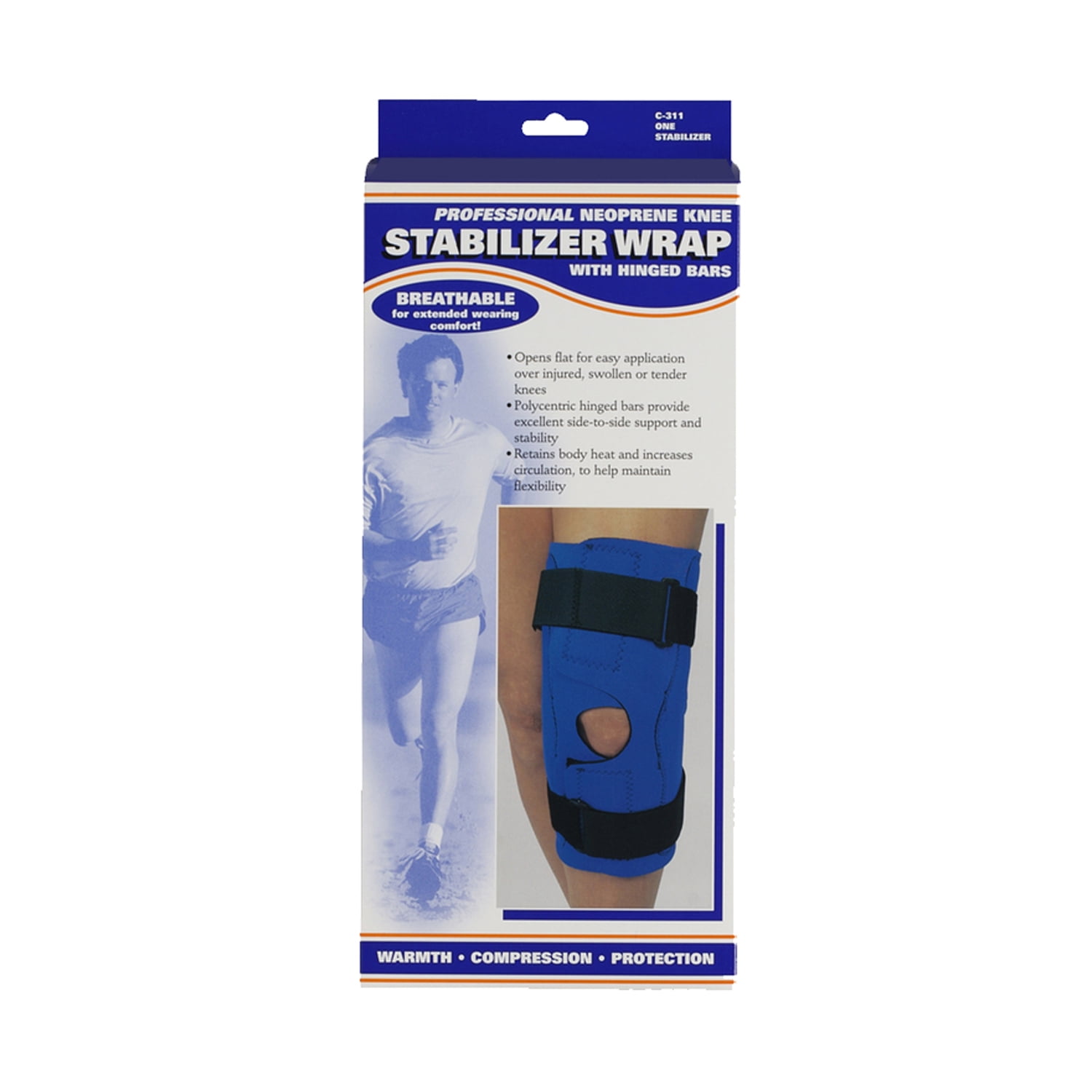 OTC Neoprene Knee Stabilizer Wrap - Hinged Bars, Blue, X-Small