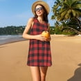 thumbnail image 3 of Honeii Red Black Plaid Print Women's Sleeveless Dress, Loose Fit Casual Dress for Women, Summer Fashion Dress, 3 of 7