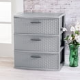 thumbnail image 6 of Sterilite 3 Drawer Wide Storage Tower, Plastic Weave Home Organizer, Cement, 4 Pack, 6 of 8