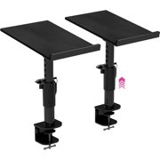 Studio Monitor Stands - Music Studio Desktop Speaker Stand - 2 Pack 12x9 Clamp-on Adjustable Short or Tall Speaker Support for Music Booth Desk Audio Monitor Stand Mount with Tilt