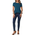 thumbnail image 2 of INSPIRE CHIC Women's Peplum Top Short Sleeve Round Neck Stretch Classic Blouse XL Peacock Blue, 2 of 6