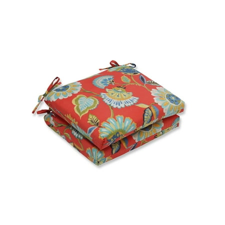 Bloom And Wild Christmas Set of Two Wild Blooms in Shades of Aqua and Indigo Blue Squared Corner Seat Cushion 18.5” ()