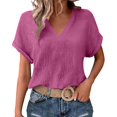 thumbnail image 6 of idosla Womens Summer Gauze Blouses Crinkle Texture V Neck Short Sleeve Pullover Shirts Solid Color Work Camping Outfits Top (Hot Pink, L), 6 of 7