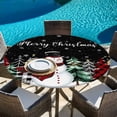 thumbnail image 6 of Black Christmas Round Tablecloth, Fitted Table Cover with Elastic for 55"-60" Round Tables, Snowman Plaid Xmas Tree Winter Snowflake Table Cloth Outdoor Indoor Dinning Party Waterproof Tablecloths, 6 of 7