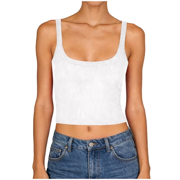 GEWSEY Women's Sleeveless Shirt Ribbed Fitted Scoop Neck Basic Crop Tank Top Cropped (White, 5XL)
