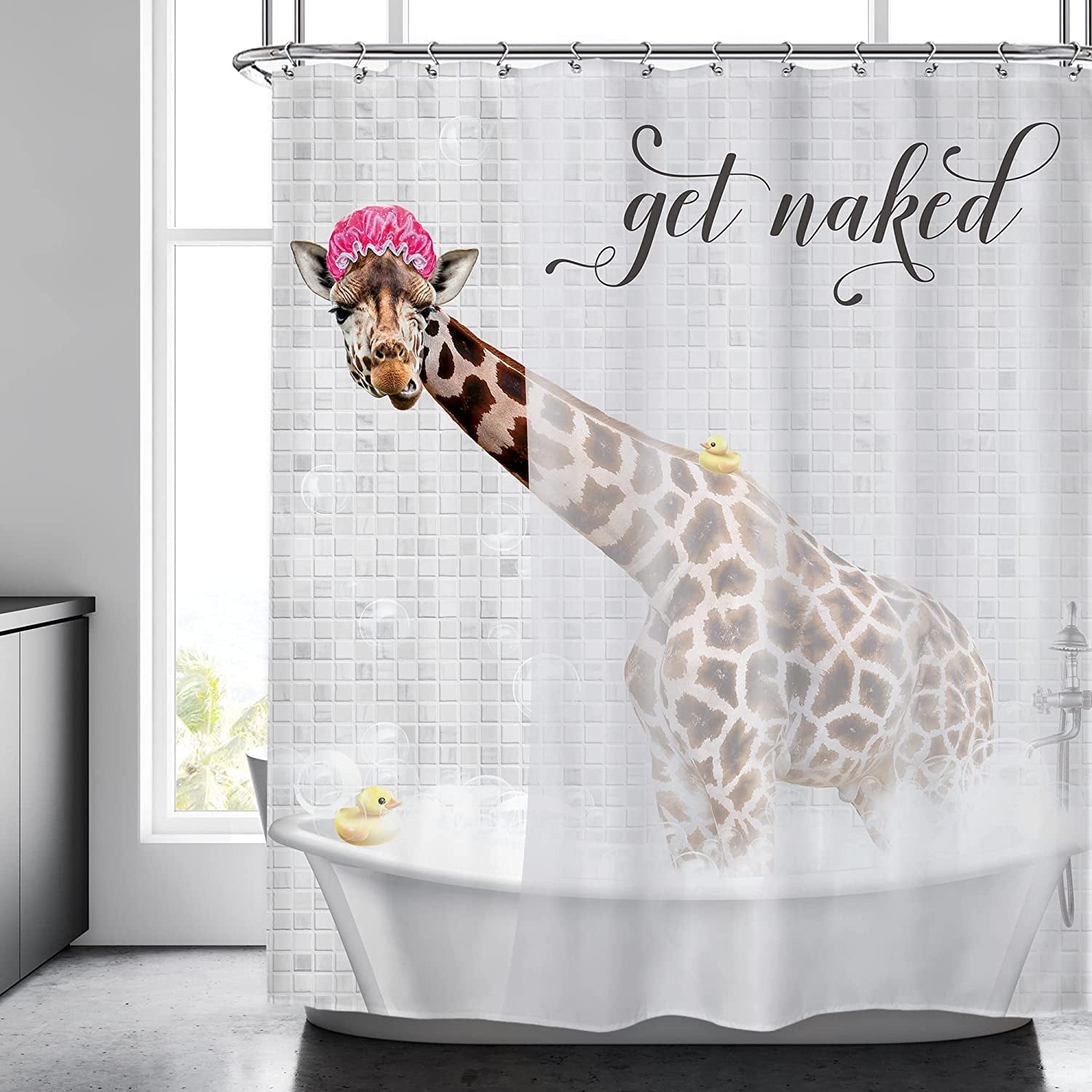 Funny Giraffe Shower Curtain 72Wx72H Inch Animal Get Naked Shower Take