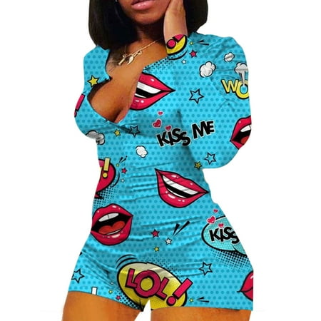 

Springcmy Christmas Womens Long Sleeve Leotard Romper Jumpsuit Pajamas Sleepwear