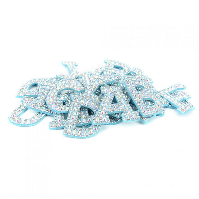 Parches de diamantes de imitación azules AZ 26 letras en inglés, apliques para ropa, parches adhesivos para ropa