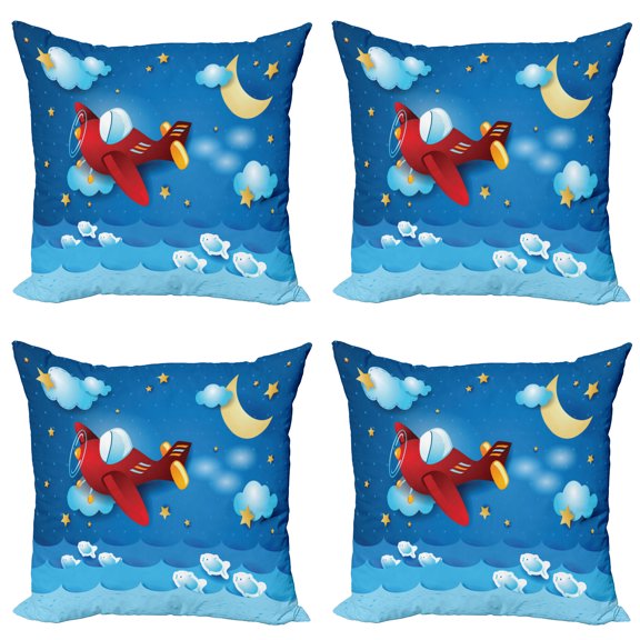Ambesonne Moon Throw Pillow Cover 4 Pack, Moon and Stars, 18", Blue and Yellow