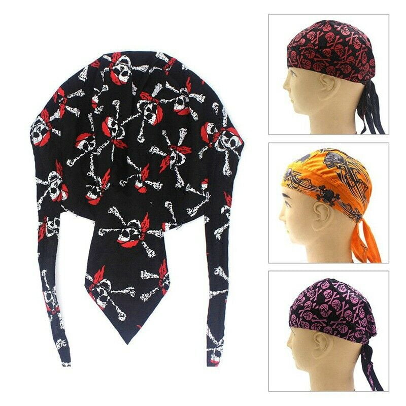 Men Do Durag Bandana Scarf Head Tie Down Band Cycling Biker Skull Cap Pirate Hat