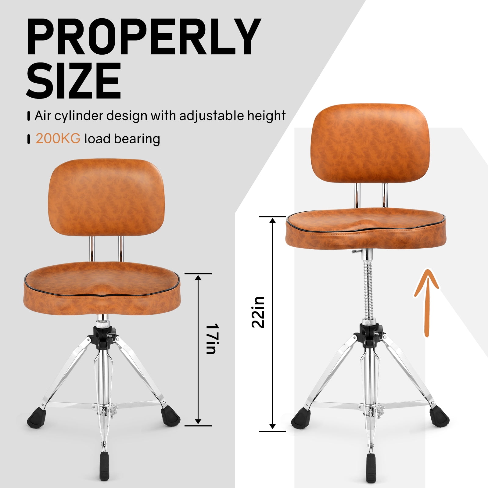 Ktaxon Adjustable Drum Throne Stool with Backrest, 360° Rotating, Heart-Shaped Cushion, Brown