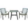 Hanover Pemberton 3-Piece Commercial-Grade Bistro Set with 2 Cushioned Dining Chairs and a 30" Square Slat-Top Table