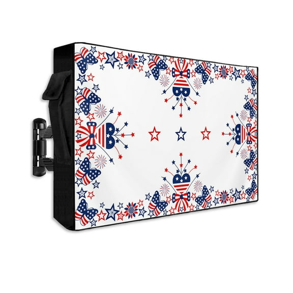 4th of July Outdoor TV Cover 30 to 32 Inch Weatherproof, American Flag Star Butterflies 600D Oxford TV Covers with Waterproof Zipper, Outside Flat TV Screen Protector Size 30"W x 19"H x 4.5"D