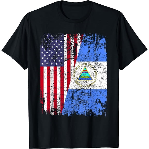 NICARAGUAN ROOTS | Half American Flag | USA NICARAGUA FLAG T-Shirt Black Small
