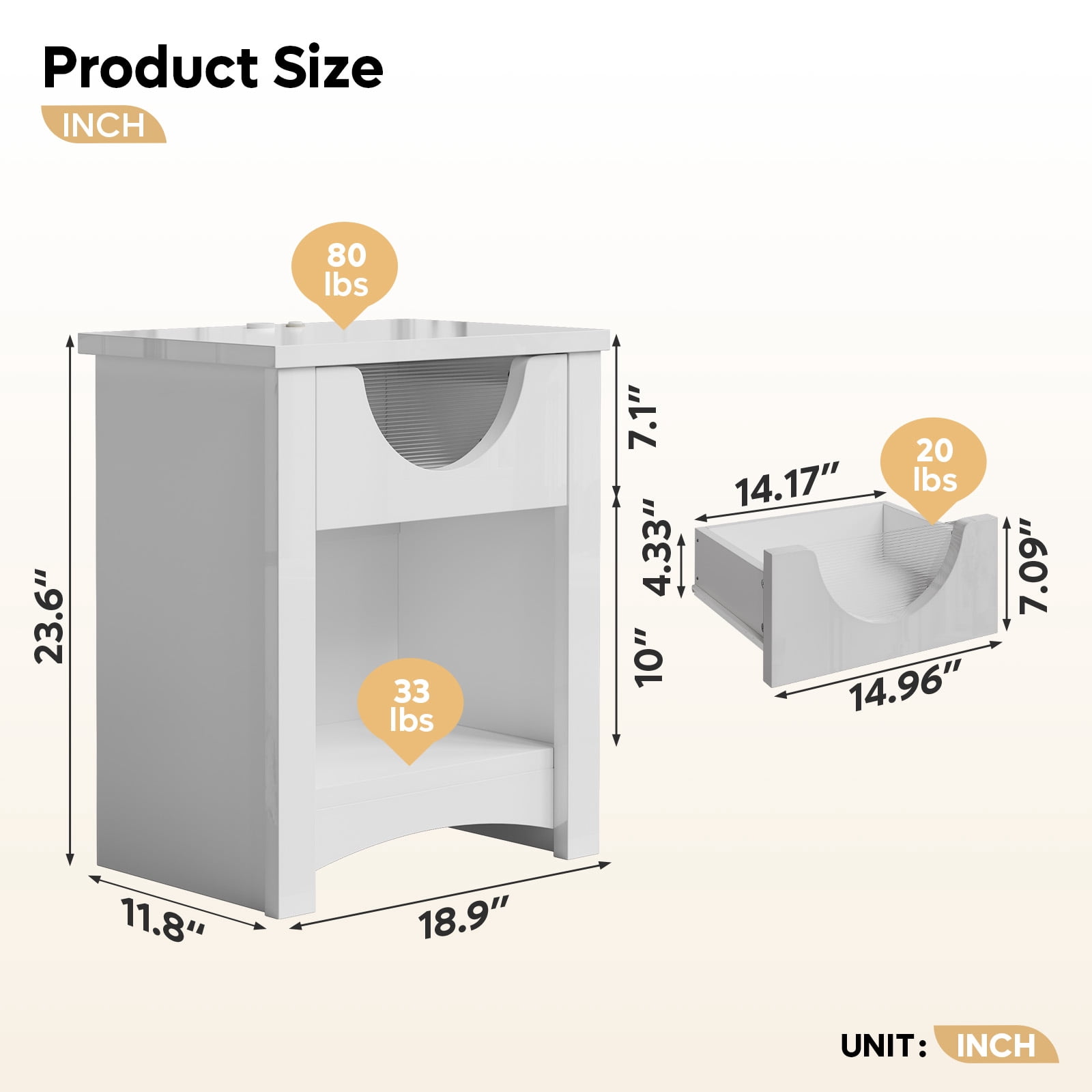 Bestier Modern White Nightstand with Charging Station, LED Light, Drawer – Bedroom & Living Room End Table