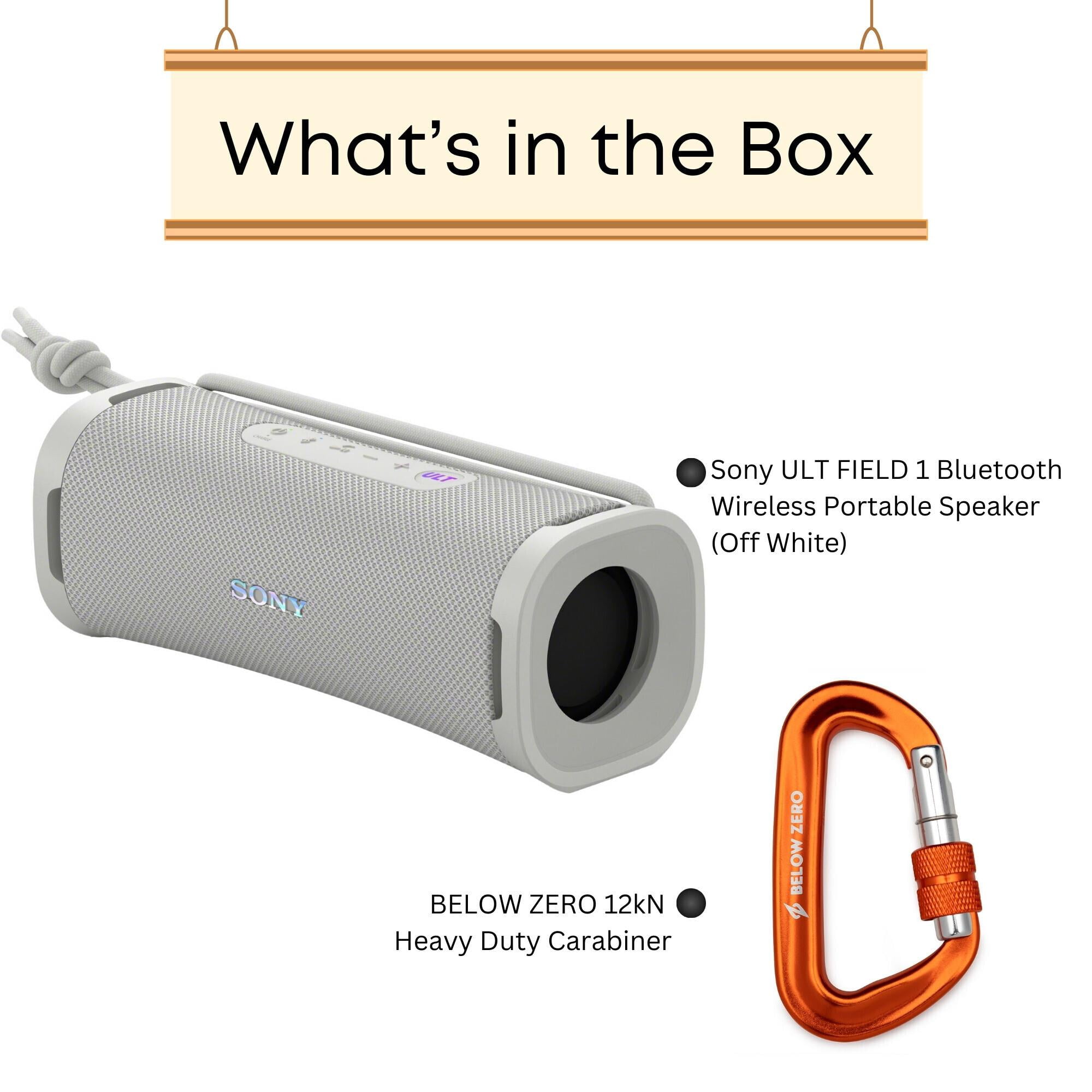 Sony ULT FIELD 1 Bluetooth Wireless Portable Speaker with Echo Canceling Technology (Off-White) Bundle with 12kN Heavy Duty Carabiner with Locking Clamp (Orange) (2 Items)